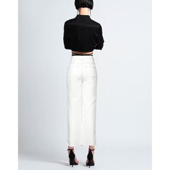 Ba&sh Jeans Womens 1 Small Straight High Rise Raw Hem White Denim Chic Casual - Picture 3 of 16